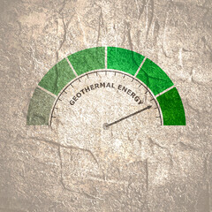 Fototapeta premium Geothermal energy value measuring device with arrow and scale.