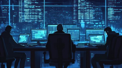 Fototapeta premium A team of cybercriminals uses sophisticated software to bypass digital security, committing online thefts