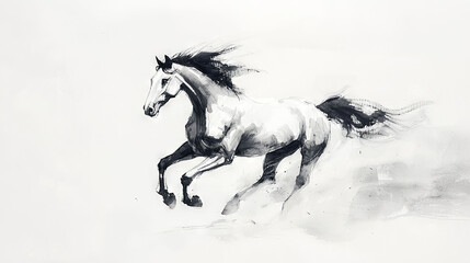  Running horse splashed paint on white background