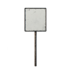A white sign with a black border is leaning against a pole