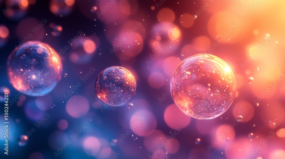 Poster colorful illuminated bubbles with bokeh effect