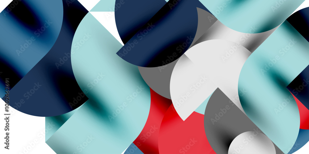 Poster Tech minimal circular shapes geometric art. Vector modern circles