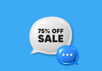 Sale 75 percent off discount. Text box speech bubble 3d icons. Promotion price offer sign. Retail badge symbol. Sale chat offer. Speech bubble banner. Text box balloon. Vector