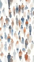 A watercolor, realistic, and detailed illustration of a group of people holding hands in different colors and skin tones