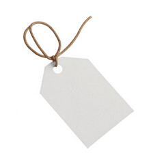 A white tag with a brown string hanging from it