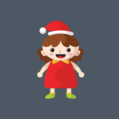 cute girl wearing santa costume in flat vector design.