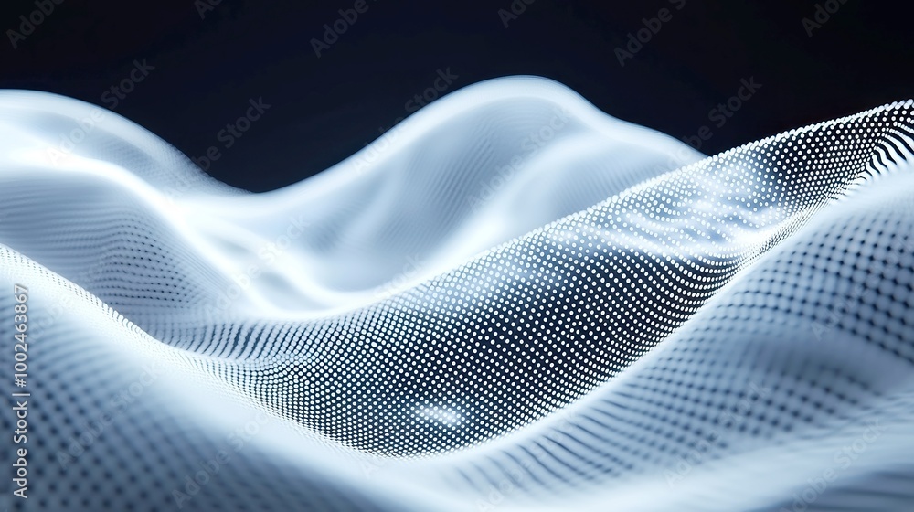 Poster dynamic flowing particles, mesmerizing abstract waves, vibrant colors intertwining, creating a capti