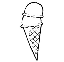 筆タッチのコーンにのった二段重ねのアイスクリームのイラスト