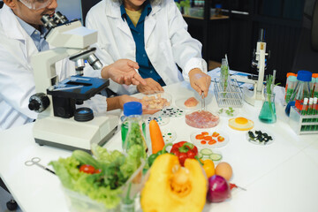 Team Microbiologists Analyzing Molecular Samples in Advanced Food Science Laboratory, Dietitian...
