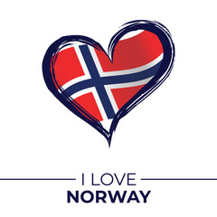 Norway National Flag Waving in Heart. Silhouette Background,