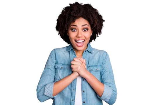 Portrait astonished content satisfied youth surprise  positive cheerful scream unbelievable unexpected incredible pretty lovely beautiful jeans style charming stylish trendy isolated grey background