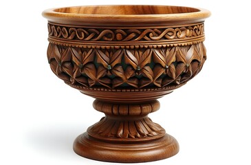 a wooden bowl with carved designs

