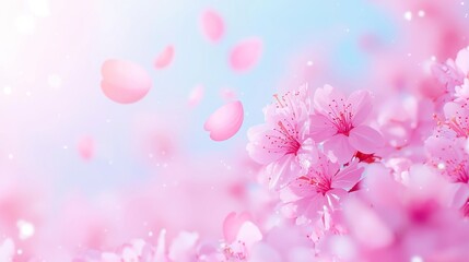 Blossom Breeze, a serene animation of countless pink cherry blossom petals gracefully drifting and swirling through the air in a tranquil springtime setting