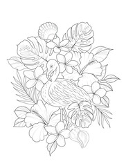 Creative flower drawing with crane bird