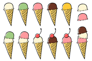 筆タッチのアイスクリームのイラストセット