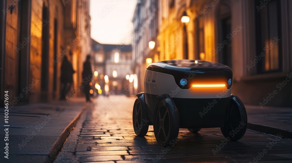 Poster autonomous delivery robots navigating city streets, ensuring fast and efficient delivery services in