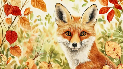 Fototapeta premium Ein Fuchs im Herbst zwischen bunten Blättern