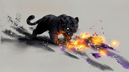 Fierce Black Tiger with Glowing Trail