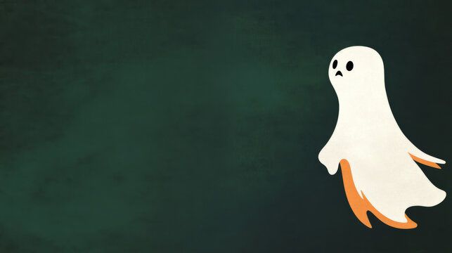 A cute ghost hovers against a dark background, creating a whimsical atmosphere of spookiness