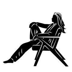 woman sitting sideways on chair silhouette, vector