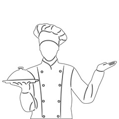 chef portrait with dish sketch, vector icon