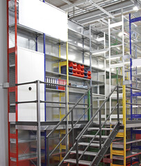 Warehouse Interior With Modern Metal Shelving System Storage Room
