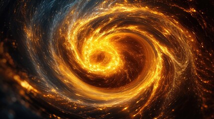 Mesmerizing golden sign of trade growth swirling into a stunning abstract pattern on a dark background, representing success and progress in an artistic display