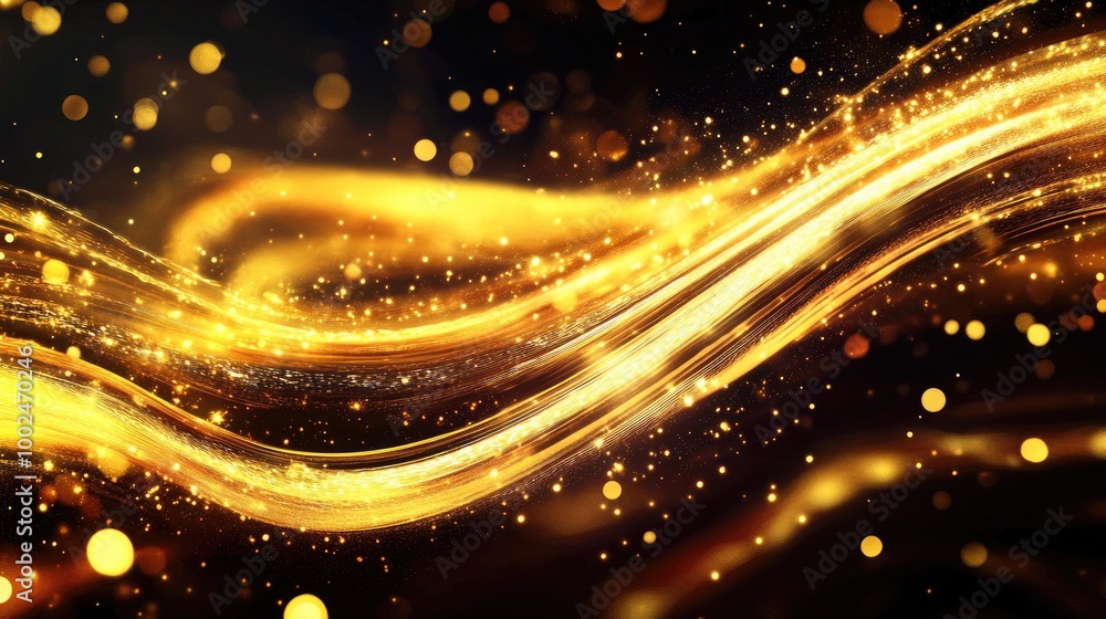 Poster stunning golden trails of trade growth swirling into a captivating abstract pattern on a dark backgr