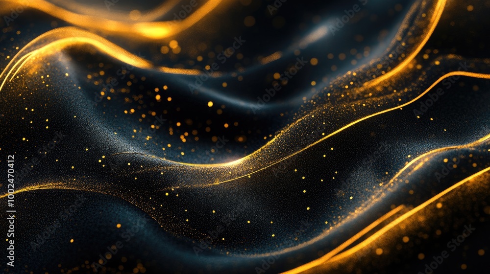Poster abstract golden patterns of trade growth creating a captivating design on a dark backdrop, represent