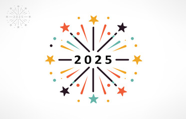 2025 fireworks and stars logo vector design