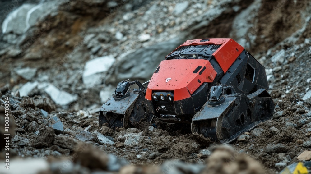 Poster landslide rescue robots using advanced ai to dig through debris and locate survivors, assisting emer