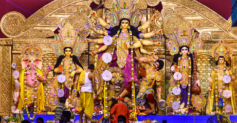 Goddess Durga idol at Durga Puja pandal. Durga Puja is one of the biggest religious festival of...