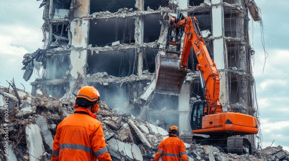 Aufkleber robotic teams carefully managing collapsed building recovery operations, using ai-guided technology 