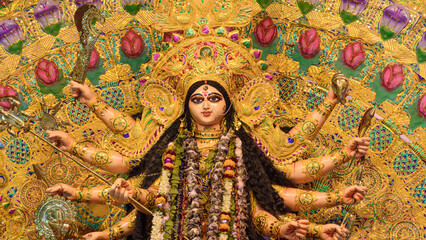 Goddess Durga idol at Durga Puja pandal. Durga Puja is one of the biggest religious festival of...