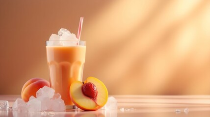 Fototapeta premium Smoothie with a straw on a delicate background. Banner for advertising, instead of for text