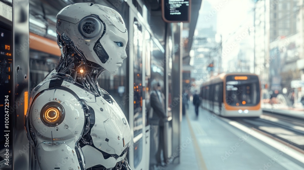 Poster robots operating public transport systems, from buses to trains, ensuring punctuality and efficiency
