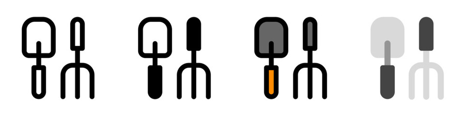 Editable shovel and rake vector icon. Gardening, landscaping, horticulture. Part of a big icon set family. Perfect for web and app interfaces, presentations, infographics, etc