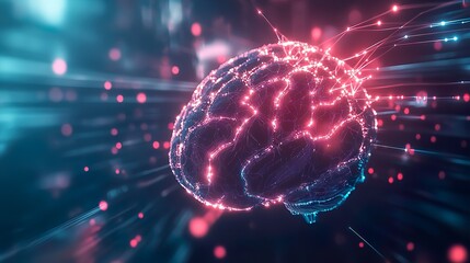 A brain with red and blue lines surrounding it