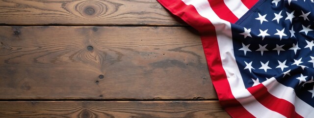 A folded American flag placed on a rustic wooden background with copy space. The image is simple yet powerful, emphasizing the patriotic symbolism of the flag and the importance of recognizing veteran