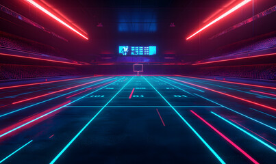 Dynamic Neon Football Action with Futuristic Geometric Patterns and Vibrant Light Trails for High-Energy Sports Advertising Backgrounds