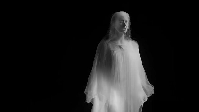 Ghostly Figure Floating in Darkness for Paranormal and Halloween Themes