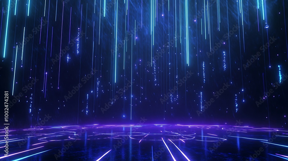 Poster a futuristic neon landscape with glowing lines and lights creating a vibrant and dynamic atmosphere.
