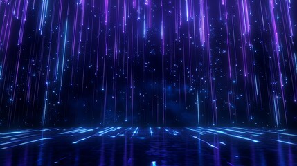 A mesmerizing display of vibrant purple and blue light streaks, creating an abstract digital atmosphere.