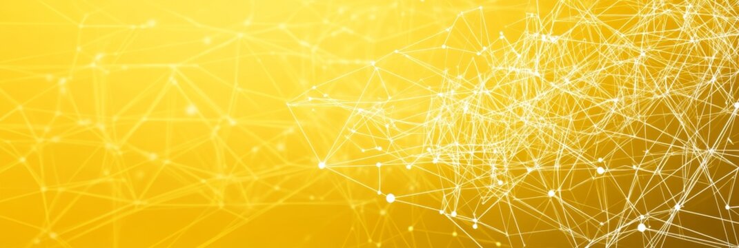Abstract Technology Background Golden Network of Lines, Dots, and Triangles Connecting in Space