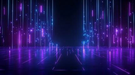 A vibrant digital backdrop featuring glowing lines and particles in purple and blue, perfect for futuristic designs.