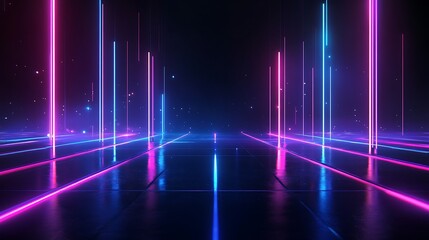 Fototapeta premium A vibrant digital background featuring neon lines in pink and blue, creating a futuristic atmosphere.