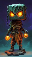 Fototapeta premium Glowing Pumpkin Head Creature with Jack-o'-Lanterns