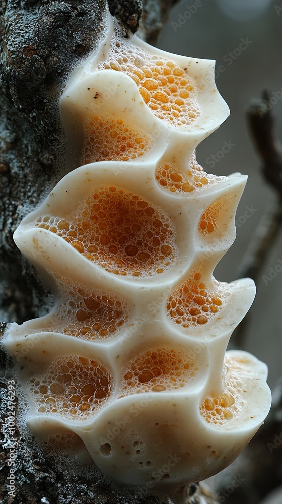 Sticker Close-Up of a Unique Mushroom with a Bubble-Like Texture