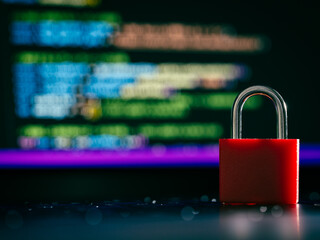 A red key on the lactop computer, Security or safe on the internet, Cyber hacking