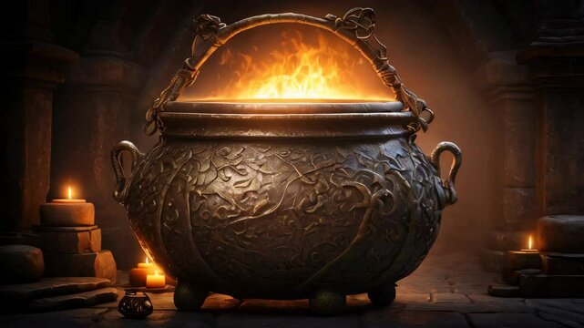 A sorcerer's cauldron boiling a potion